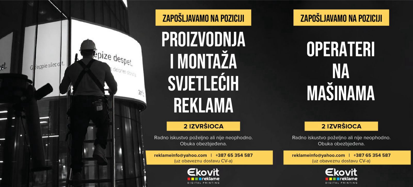 OGLAS ZA POSAO: EKOVIT reklame zapošljava - Otvorene pozicije za montažere i operatere mašina